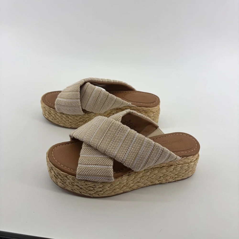Universal Thread Womens 6 Beige Striped Platform Slide Espadrille Wedge Sandals